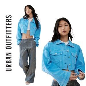 NEW BDG Urban Outfitters UO Carissa Blue Corduroy Cropped Coat Jacket M L
